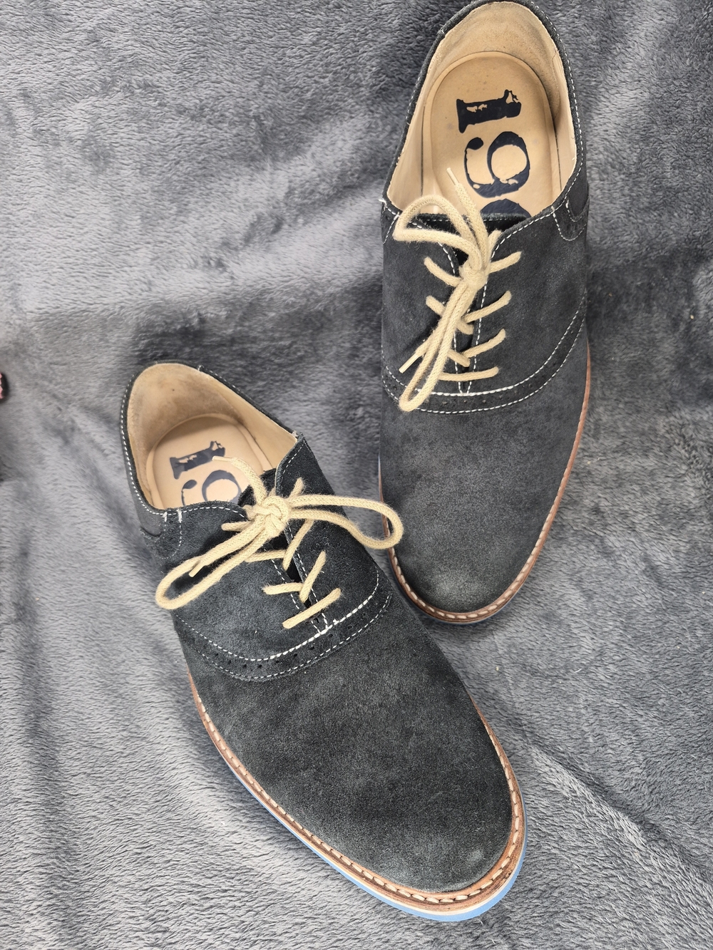 Nordstrom 1901 Carson 10.5M Black Oxford  Suede Shoes Blue Sole Outside